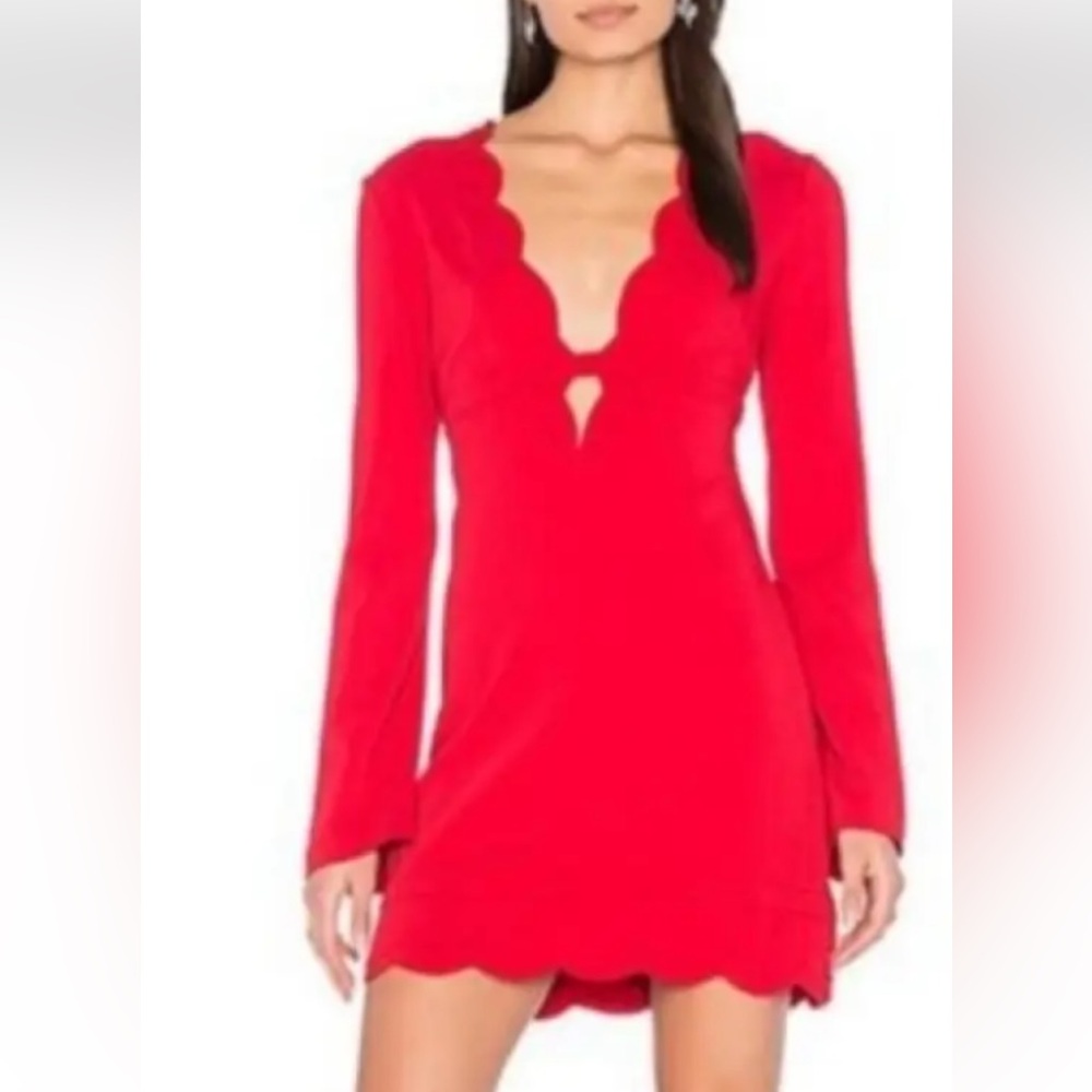ALC Red Scalloped Bell Sleeve Cocktail Dress Size 0 NWT